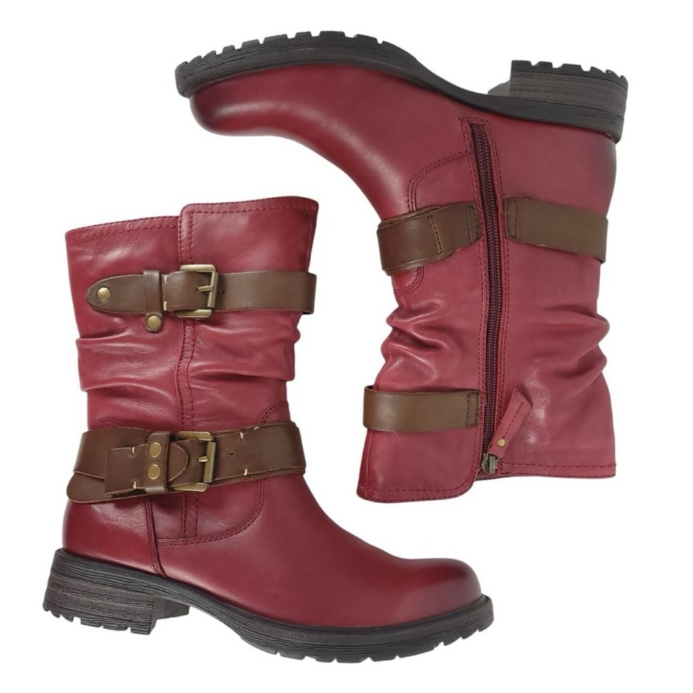EARTH Women's Everwood Boots 8.5B
Red Leather Mid-Calf Side Zipper Biker Moto - Picture 2 of 2